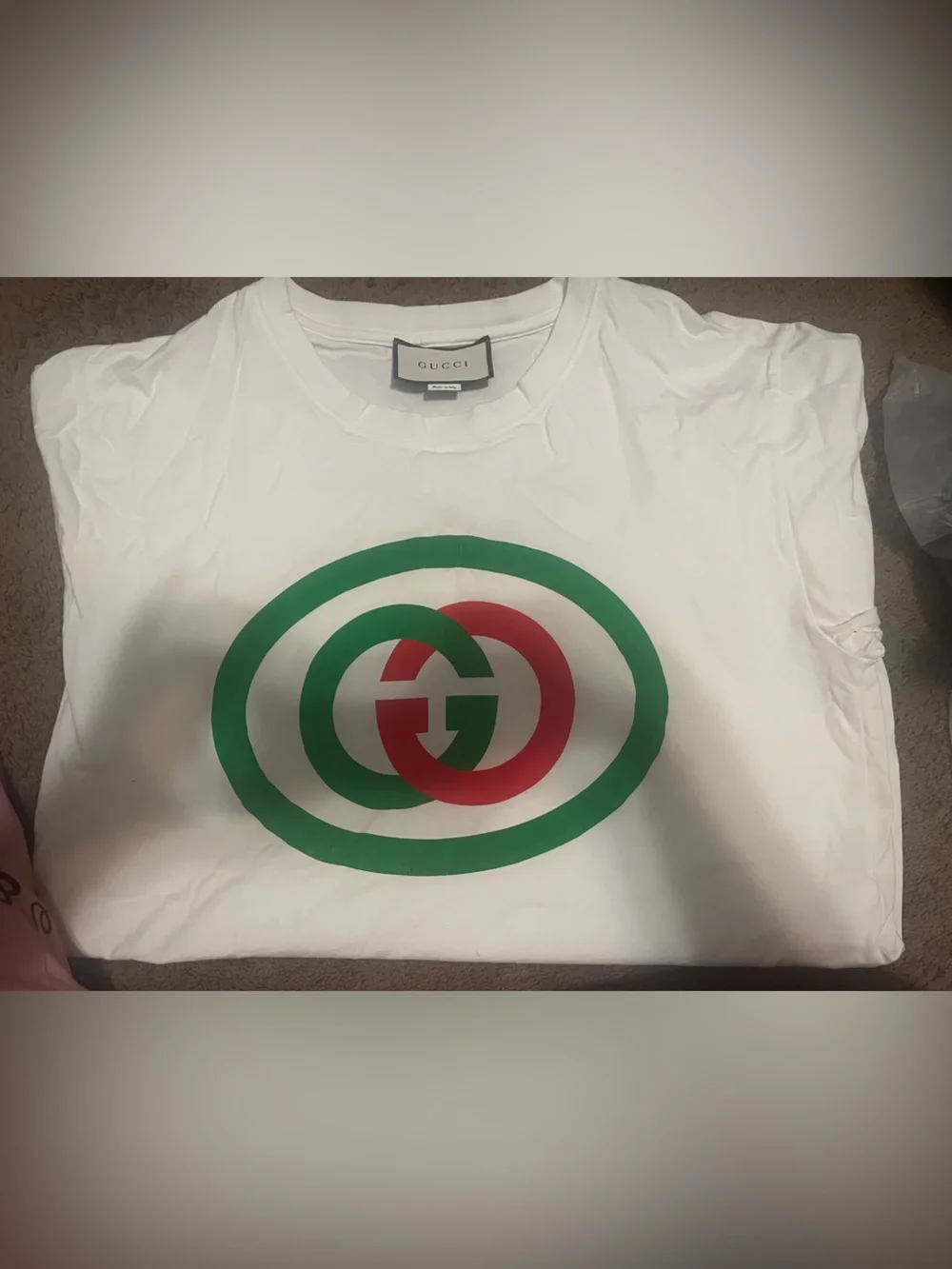 Gucci White Tee with Green and Red Concentric Logo